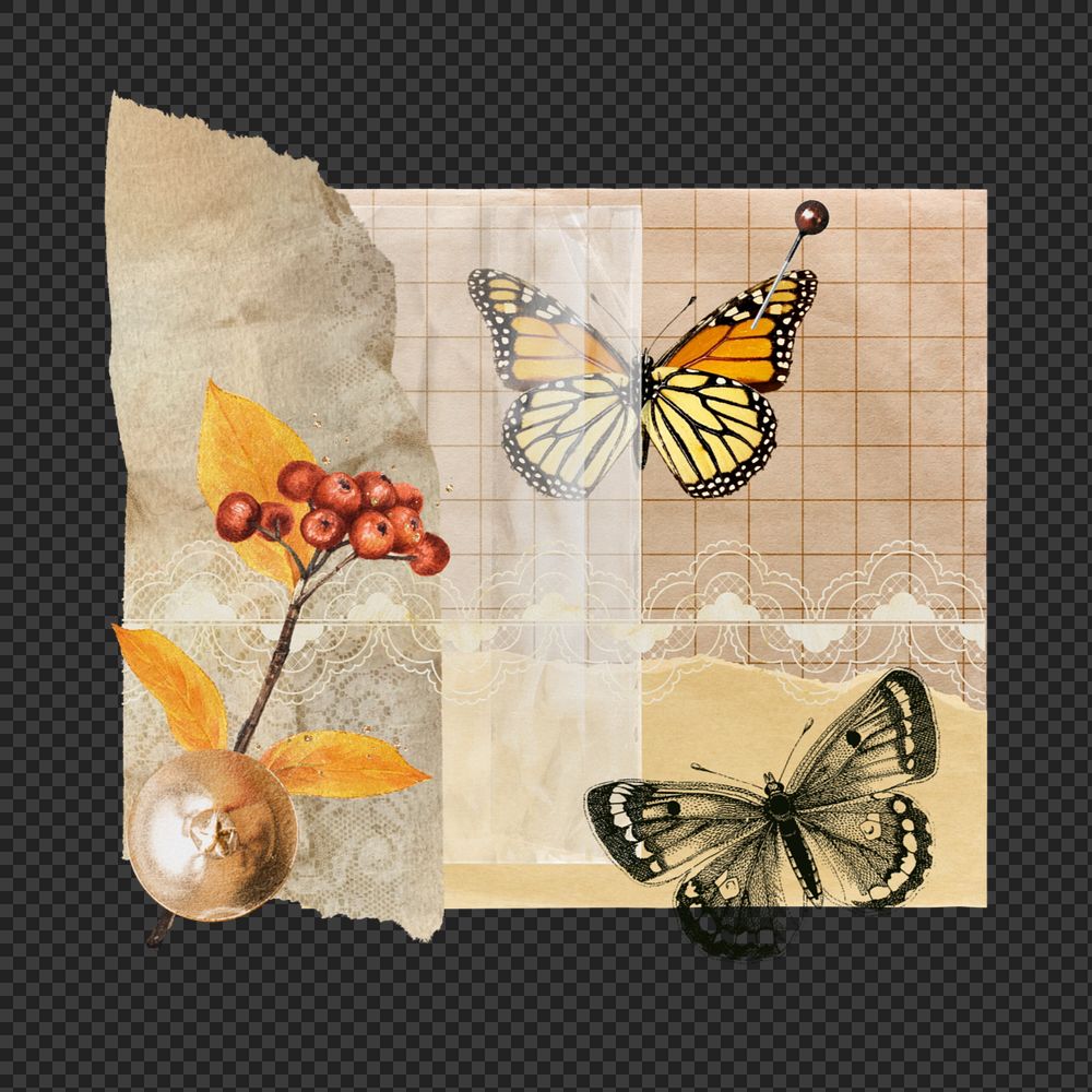 Editable Autumn collage element, grid journal paper design