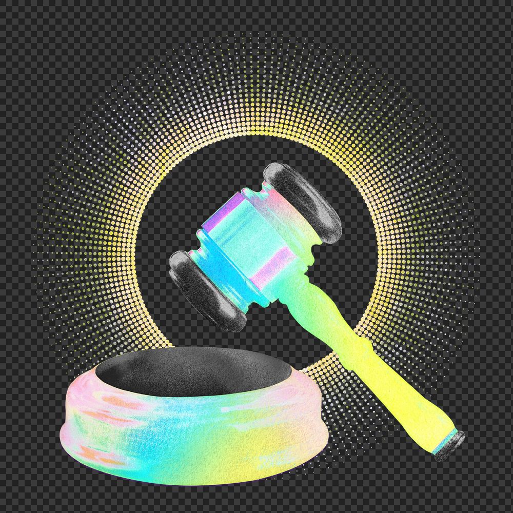 Gradient gavel png element, editable law collage remix
