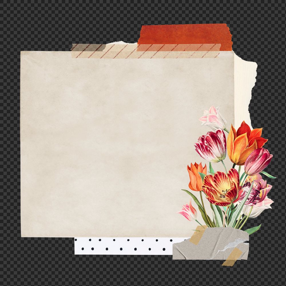 Note paper frame with Summer flowers collage, editable design