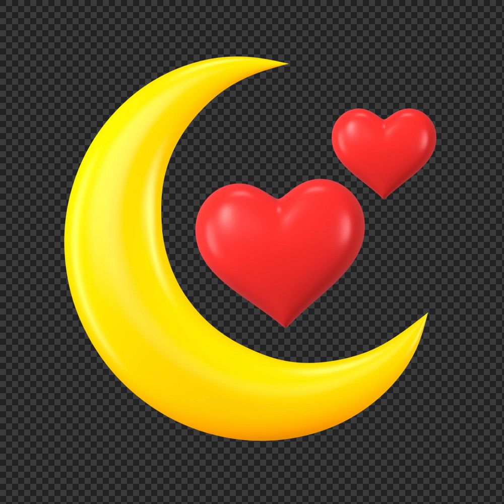 3D crescent moon hearts, element editable illustration