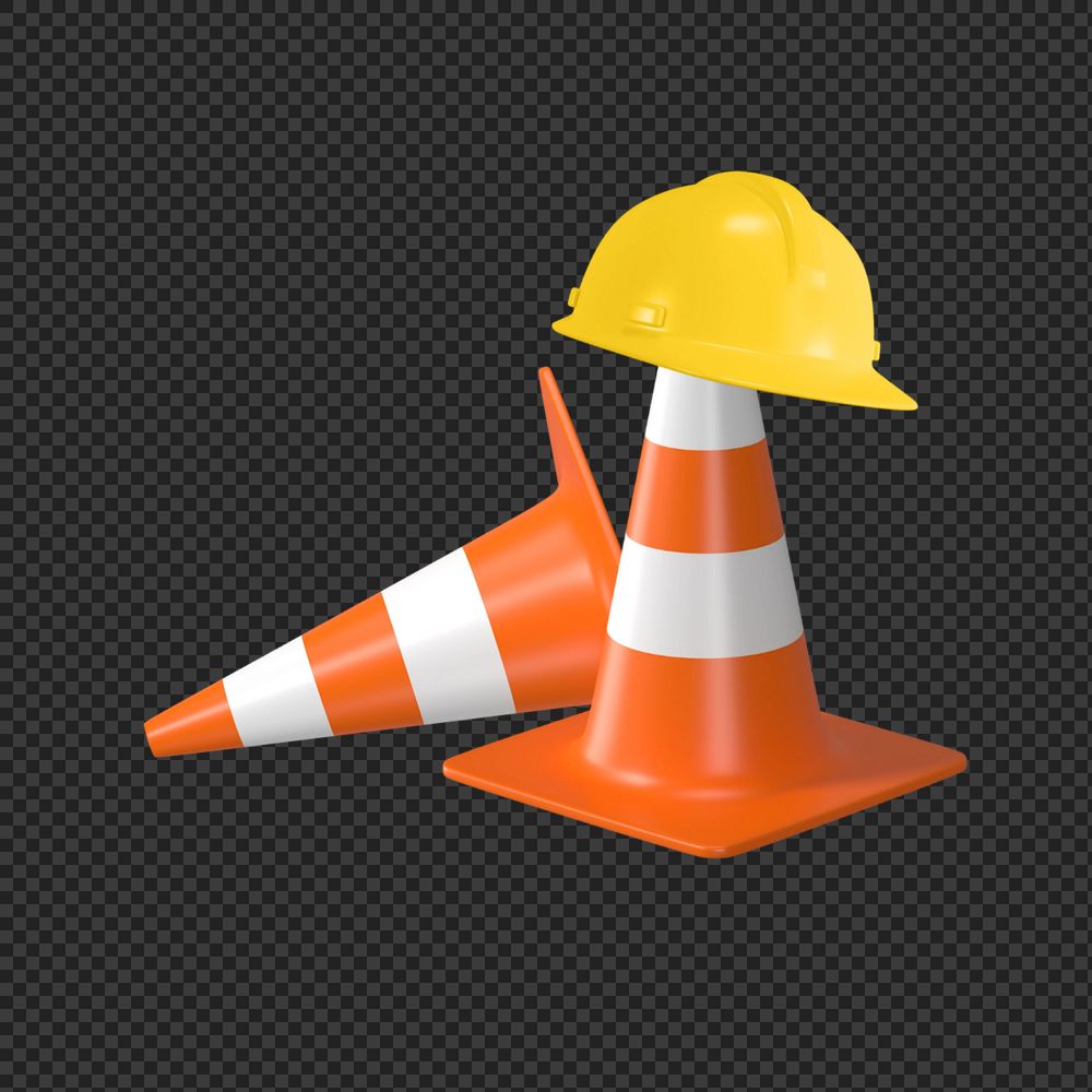 3D traffic cone construction, element editable illustration