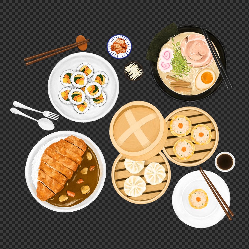 Asian cuisine, food png illustration, editable design