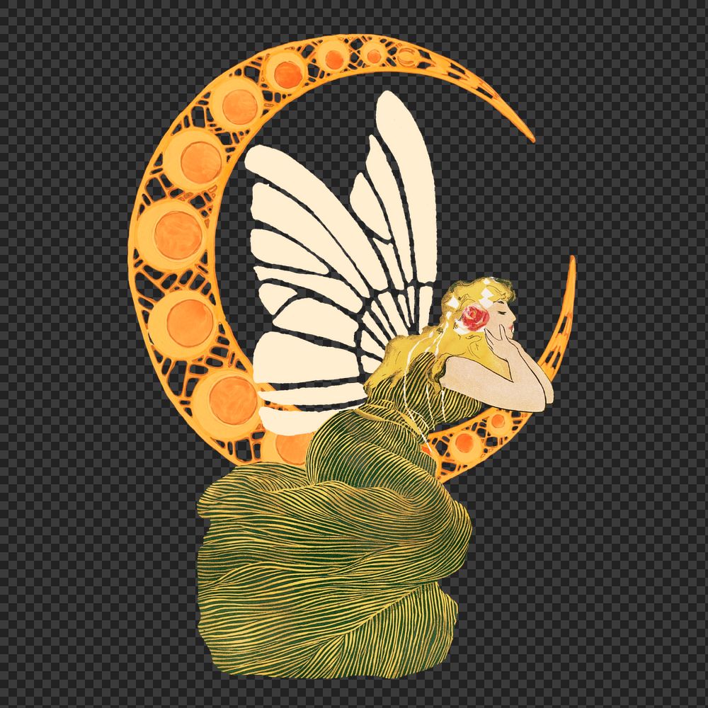 Butterfly fairy png, vintage art nouveau illustration. Remixed by rawpixel.