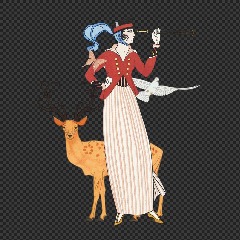 Adventurous woman png, George Barbier's famous artwork. Remixed by rawpixel.