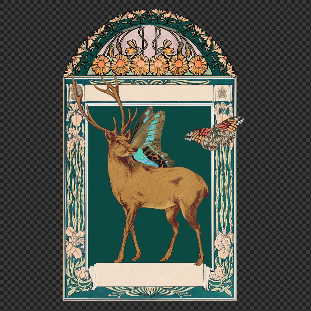 Stag deer png, vintage animal illustration. Remixed by rawpixel.