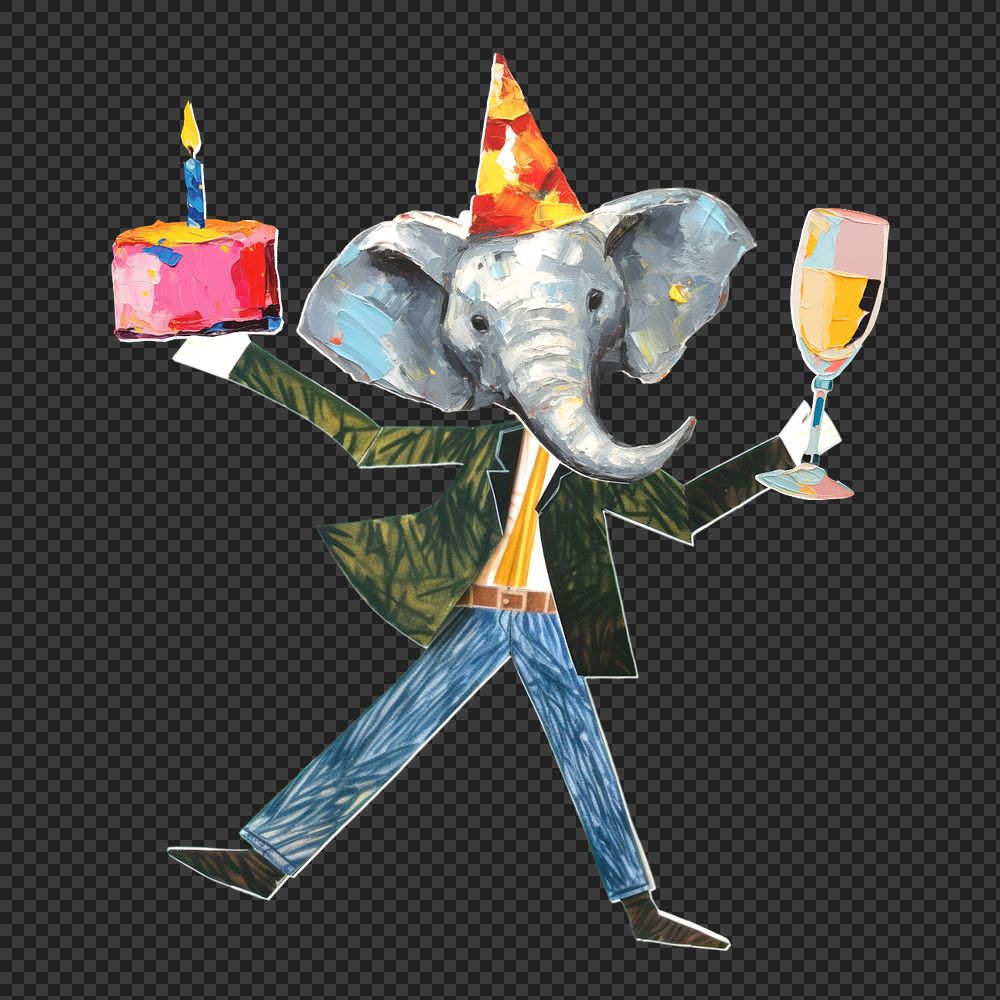 Birthday elephant, celebration paper craft editable remix