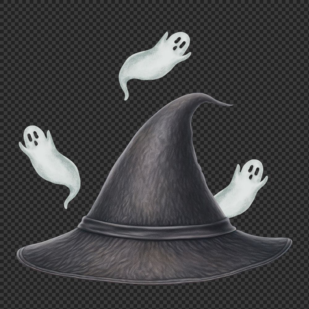 Witch's hat png, Halloween ghost editable remix