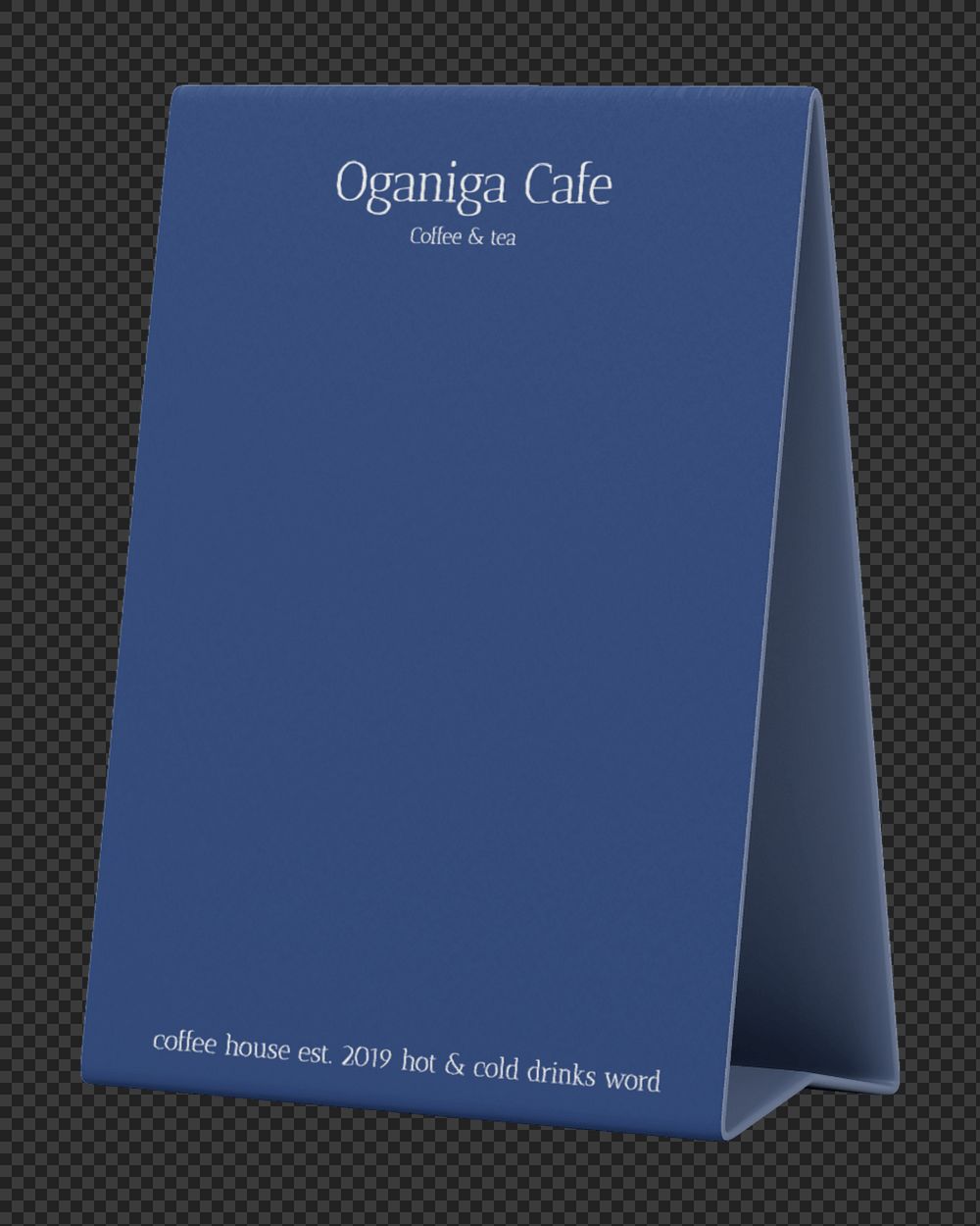 Table tent mockup, blue 3D rendering design