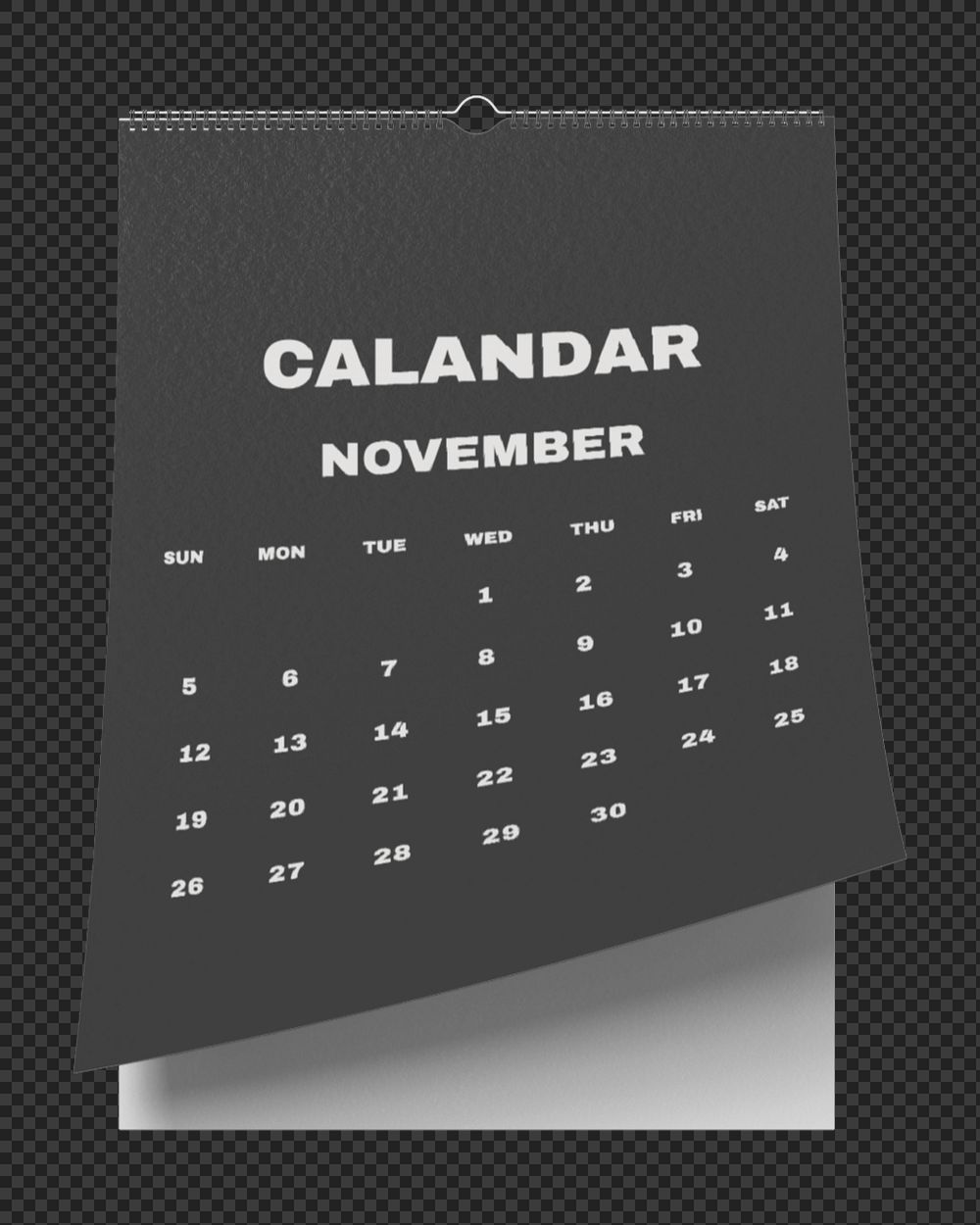 Wall calendar mockup, black 3D design 