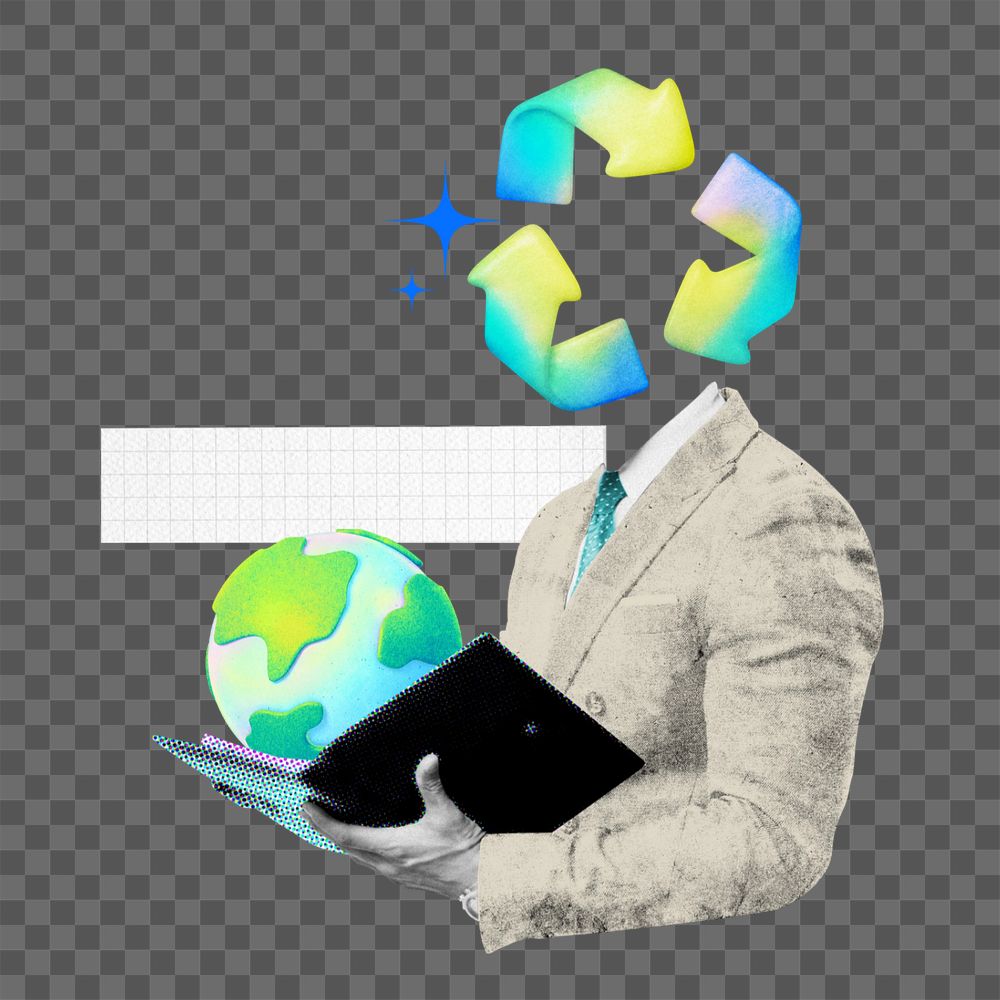 Editable recycle-head businessman png element CSR collage remix