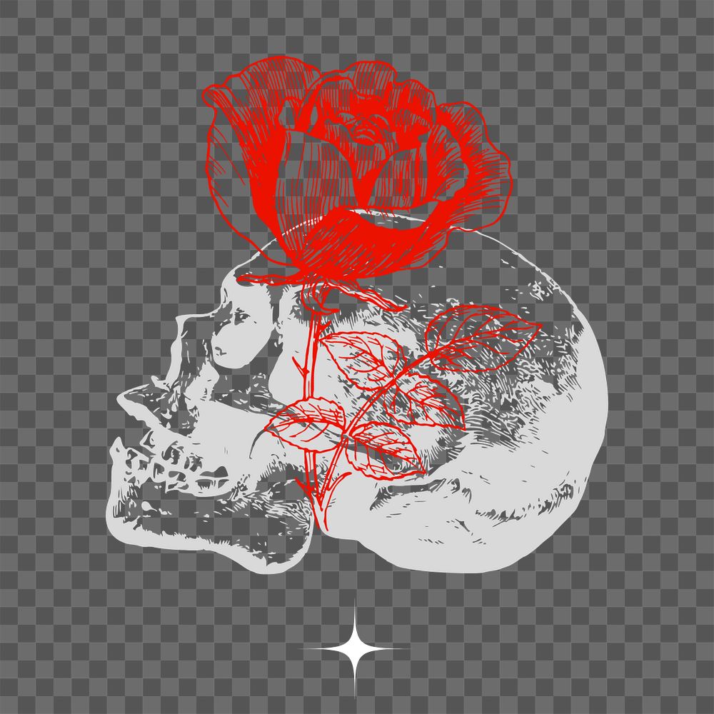 Rose & skull collage element, editable design