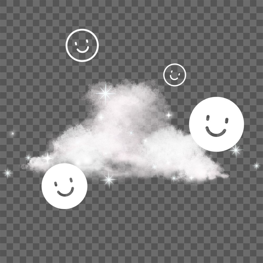 Cloud with cute smiling emoticons collage element