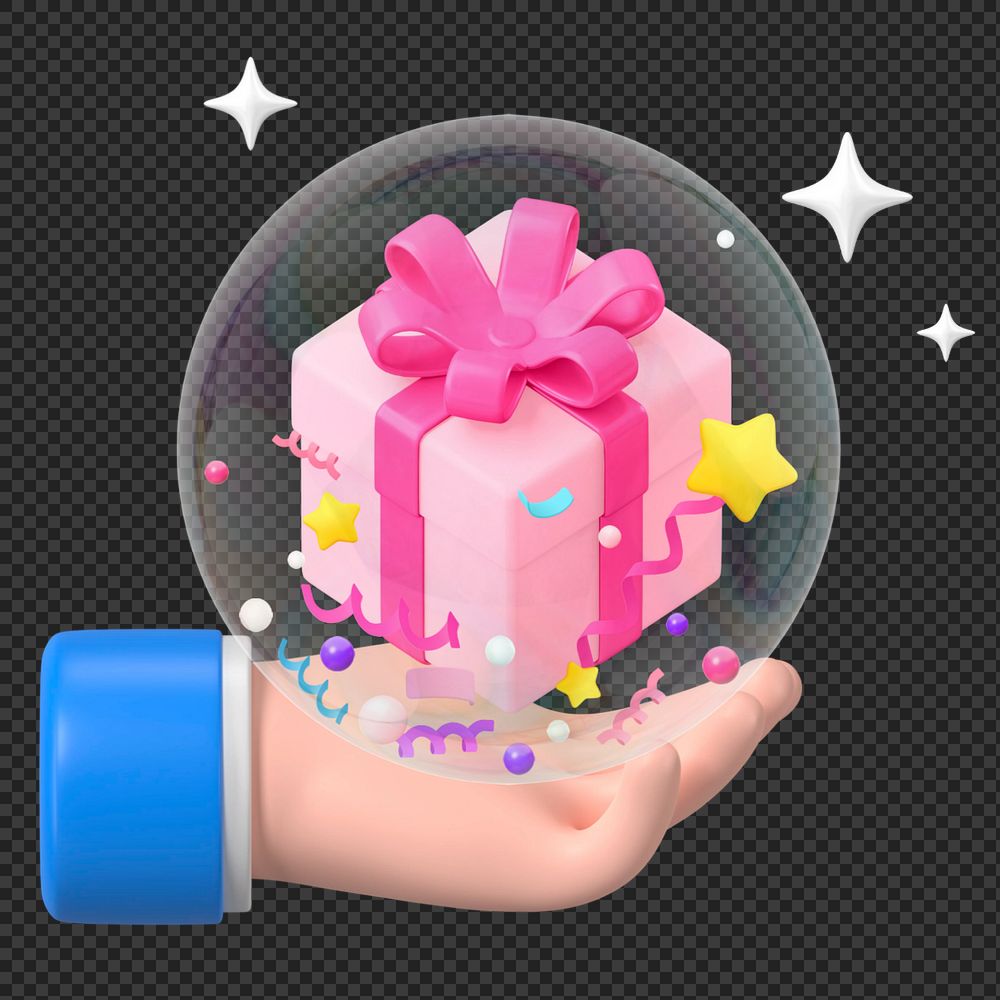 Hand offering gift, 3D birthday present, editable elements