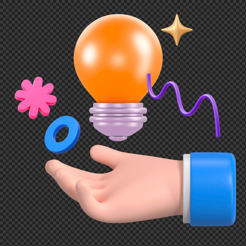 Hand presenting light bulb, creative idea 3D remix, editable elements