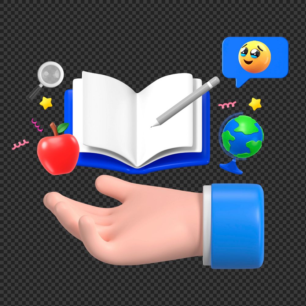 Hand presenting book, creative education 3D remix, editable elements