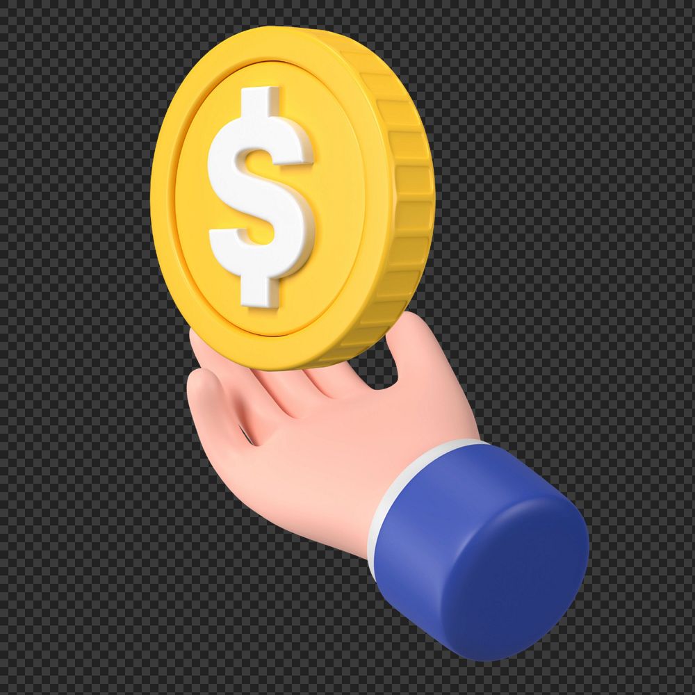 Hand presenting coin, money and finance 3D graphic, editable elements