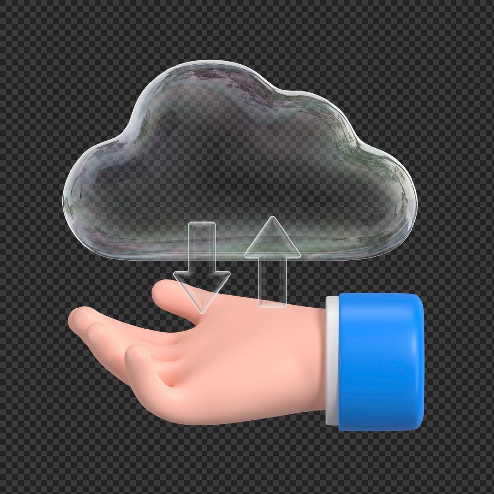 Uploading cloud storage, 3D hand illustration, editable elements
