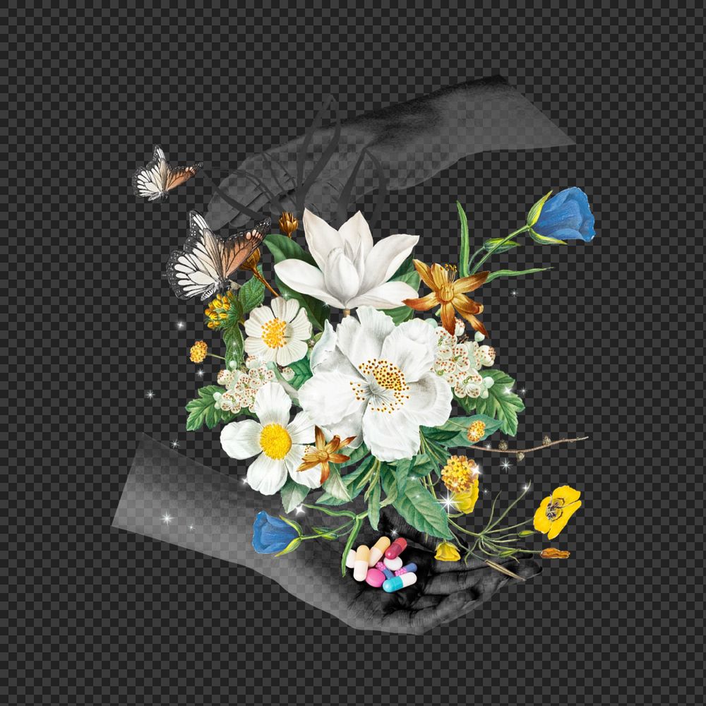 Mental health png sticker, mixed media editable design