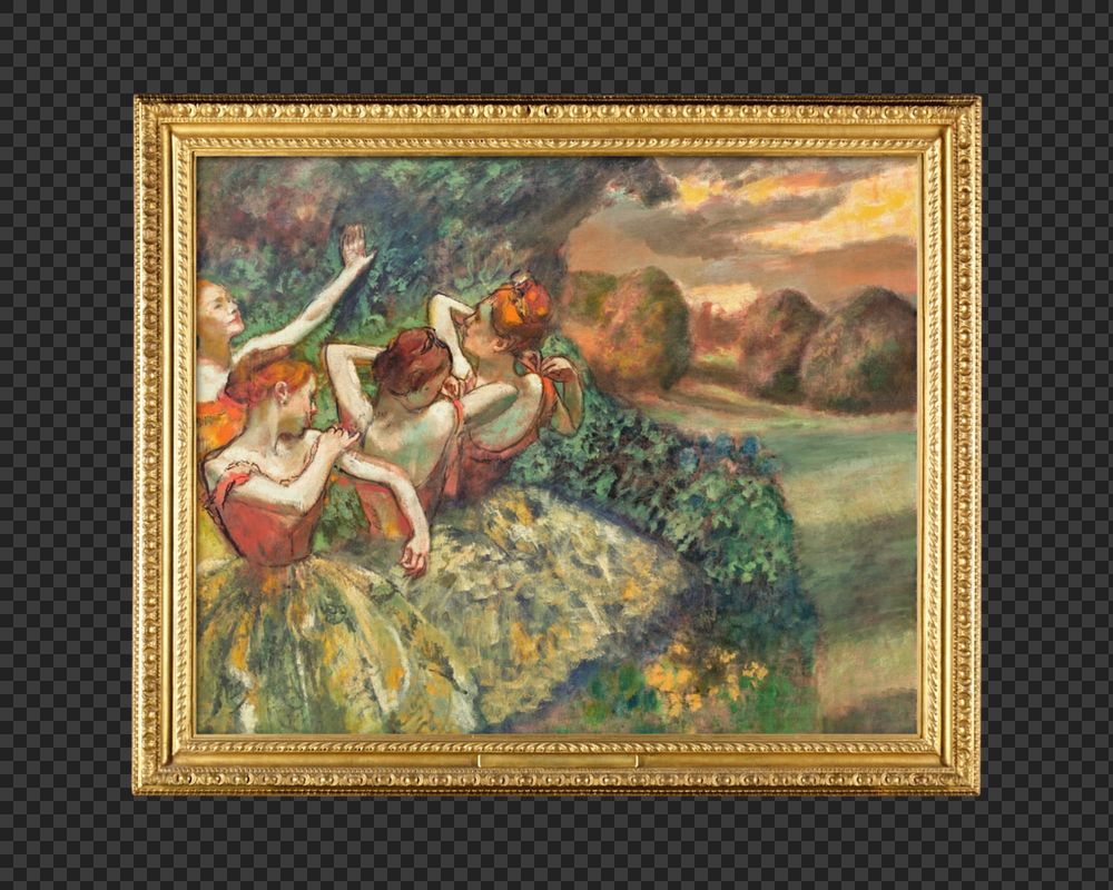 Vintage gold frame mockup element, Four Dancers' Edgar Degas remixed by rawpixel