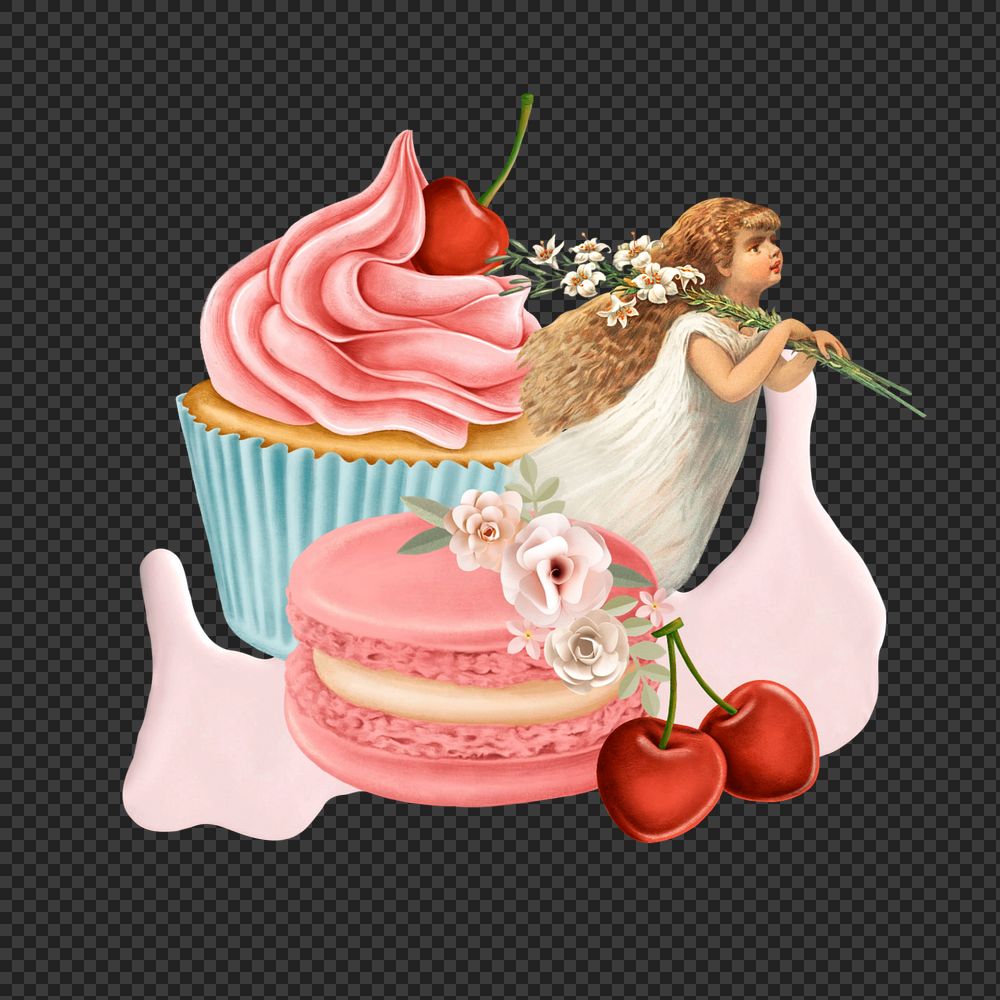 Cupcake bakery png sticker, mixed media editable design. Remixed by rawpixel.