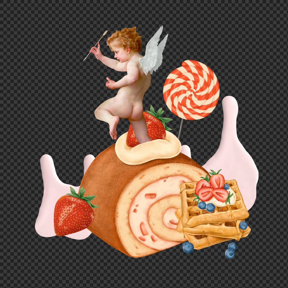 Valentine's cupid png cake sticker, mixed media editable design. Remixed by rawpixel.