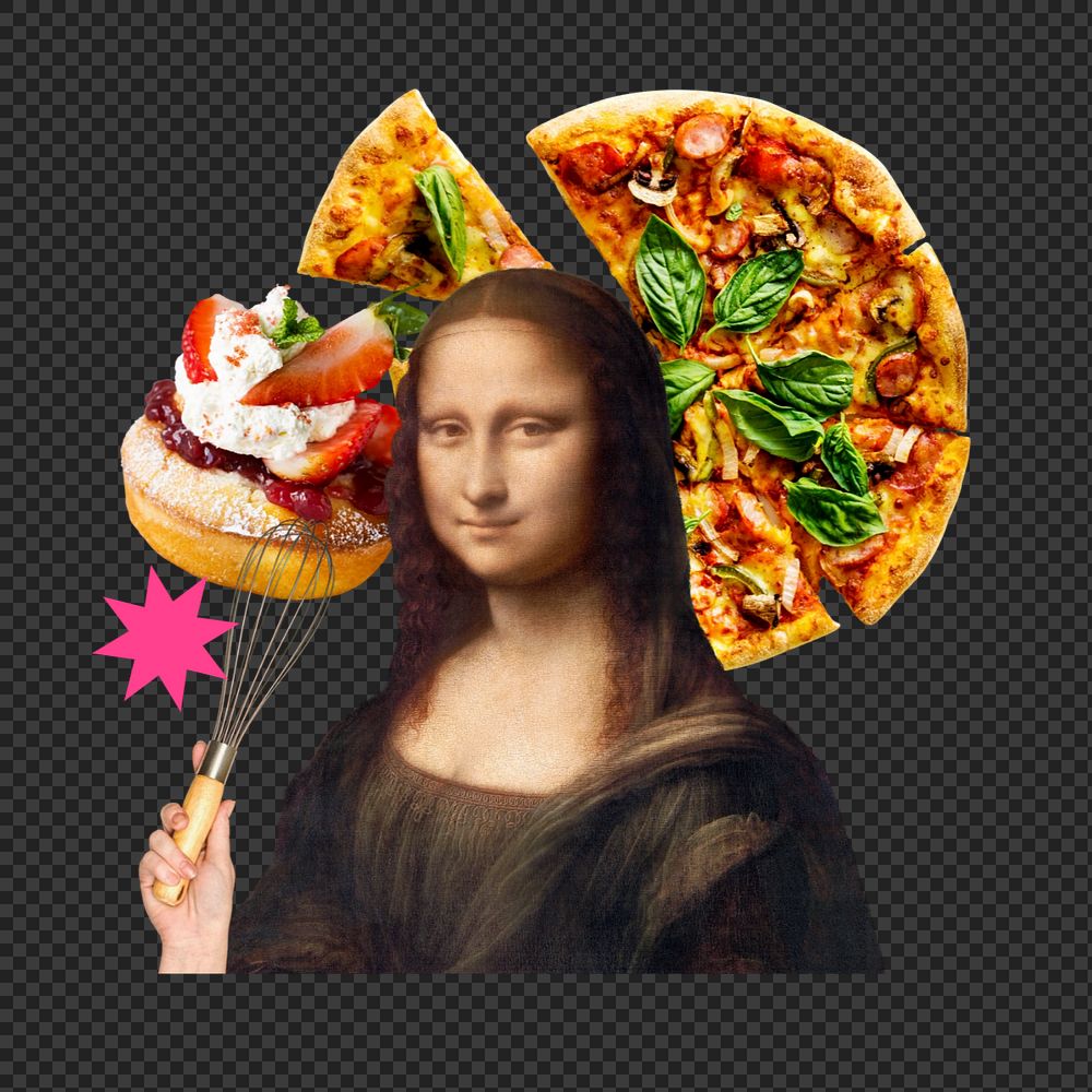 Chef Mona Lisa png sticker, Leonardo da Vinci's artwork mixed media editable design. Remixed by rawpixel.