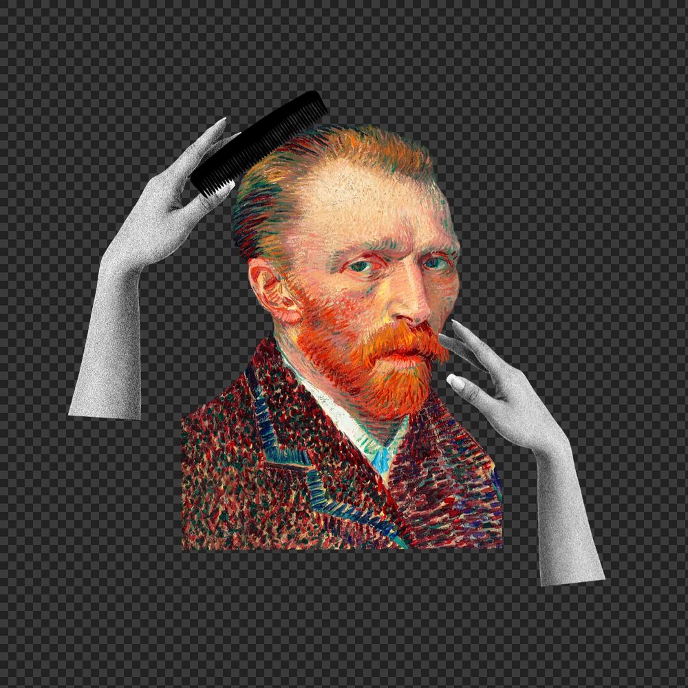 Hair salon Van Gogh png sticker, mixed media editable design. Remixed by rawpixel.