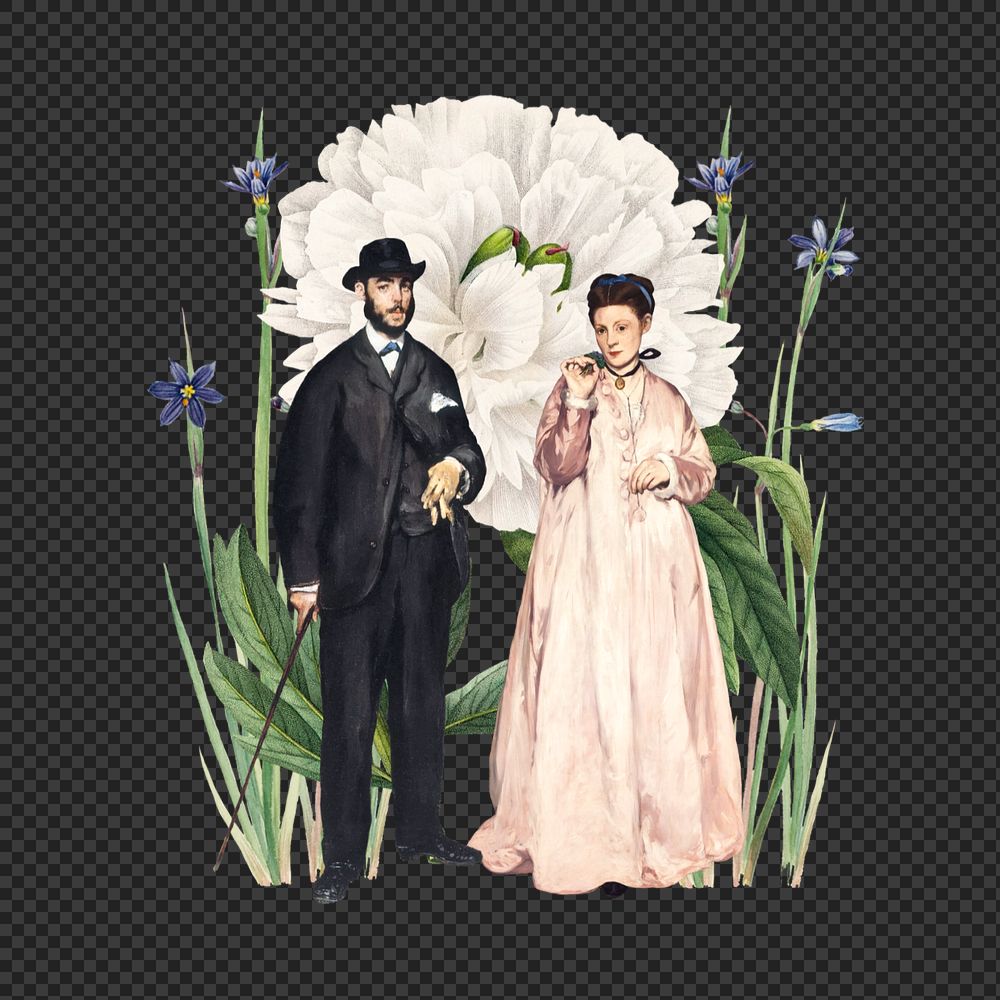 Vintage couple png sticker, mixed media editable design. Remixed by rawpixel.