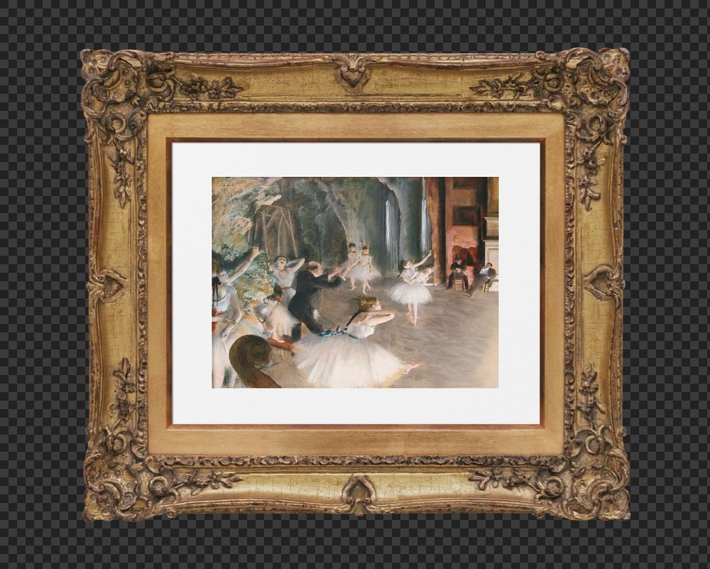 Vintage picture frame mockup element, Edgar Degas' The Rehearsal Onstage remixed by rawpixel