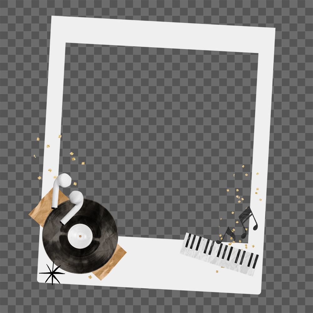 Editable music instant film frame sticker, collage element remix design