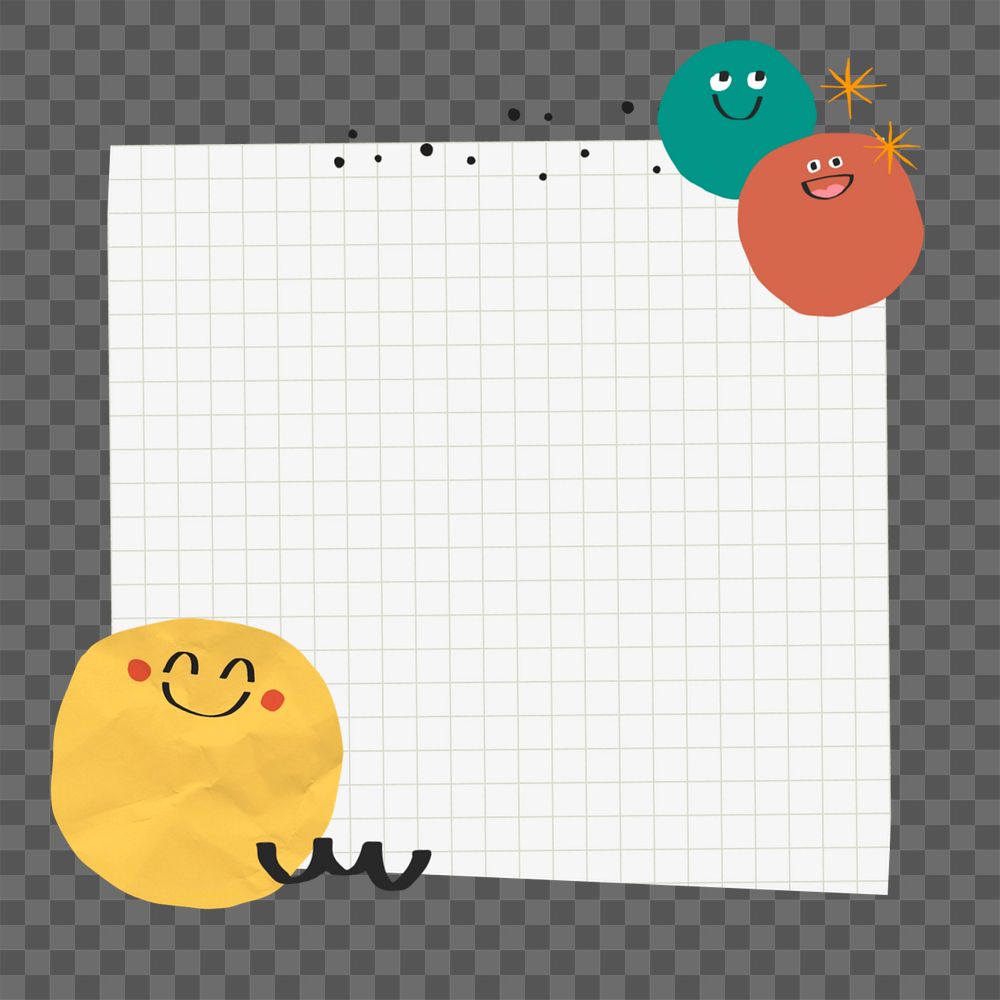 Grid note paper element, editable happy emoticon doodle design