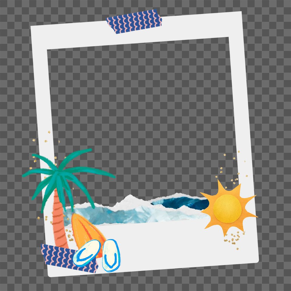 Summer vacation instant film frame sticker, editable collage element remix design