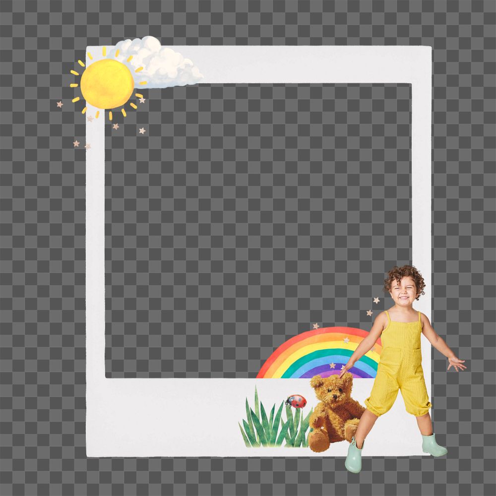 Cute childhood instant film frame sticker, editable collage element remix design