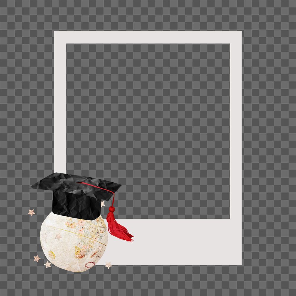 Graduate globe instant film frame png, creative remix, editable design