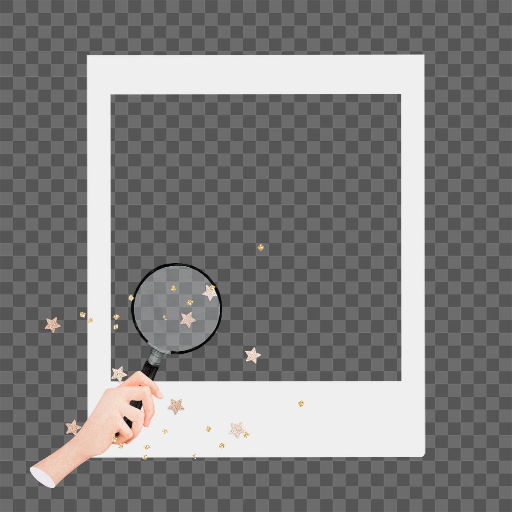 Magnifying glass instant film frame png, creative remix, editable design