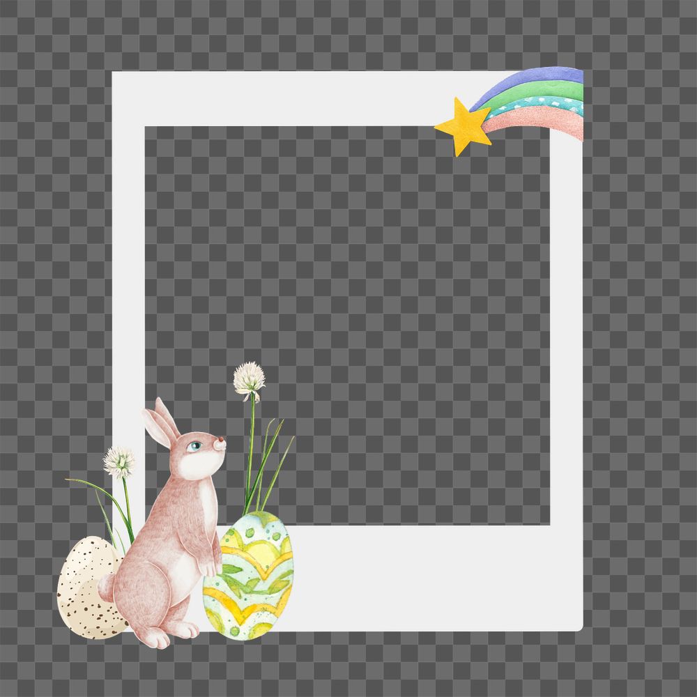 Easter bunny instant film frame png, creative remix, editable design