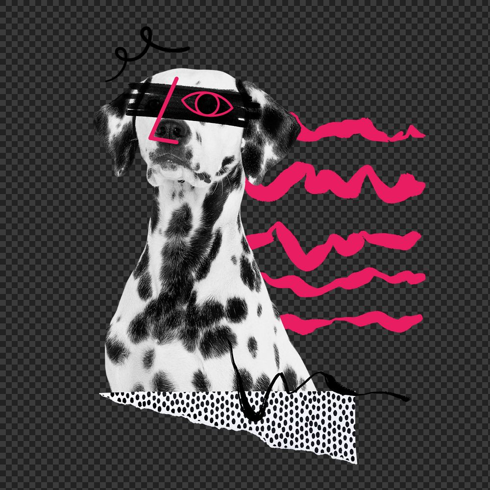 Cool Dalmatian dog funky png element group, editable design