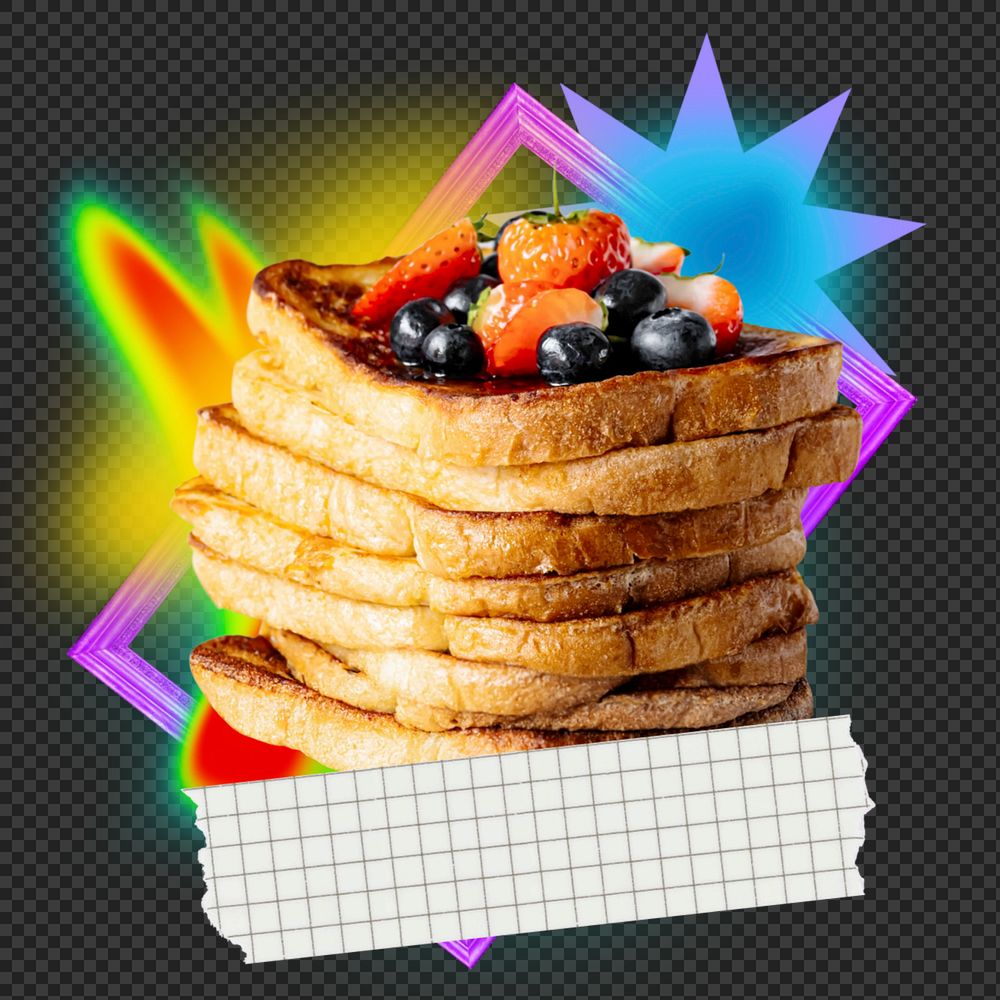 French toast png element, colorful gradient shape tape, editable design