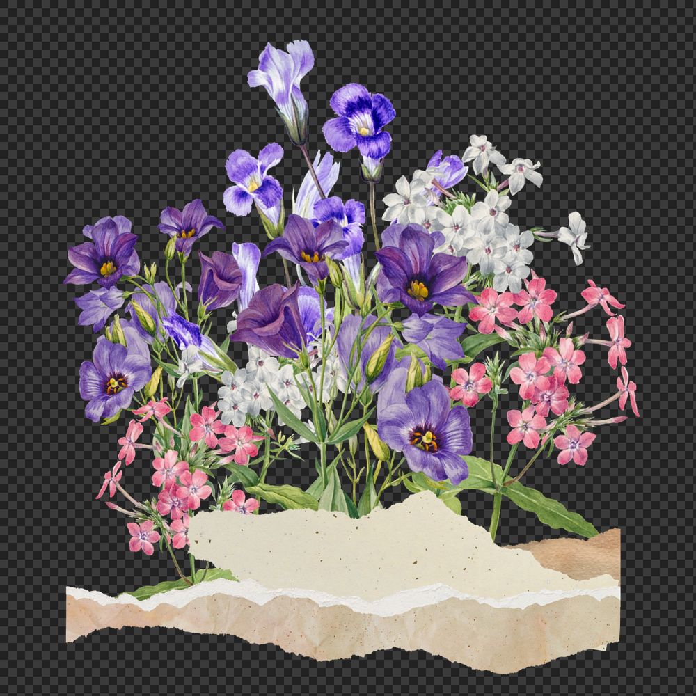 Aesthetic purple flower png paper collage element, editable design