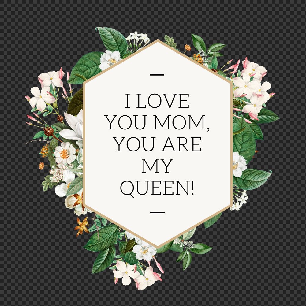 I love you mom png word, aesthetic flower collage art, editable design