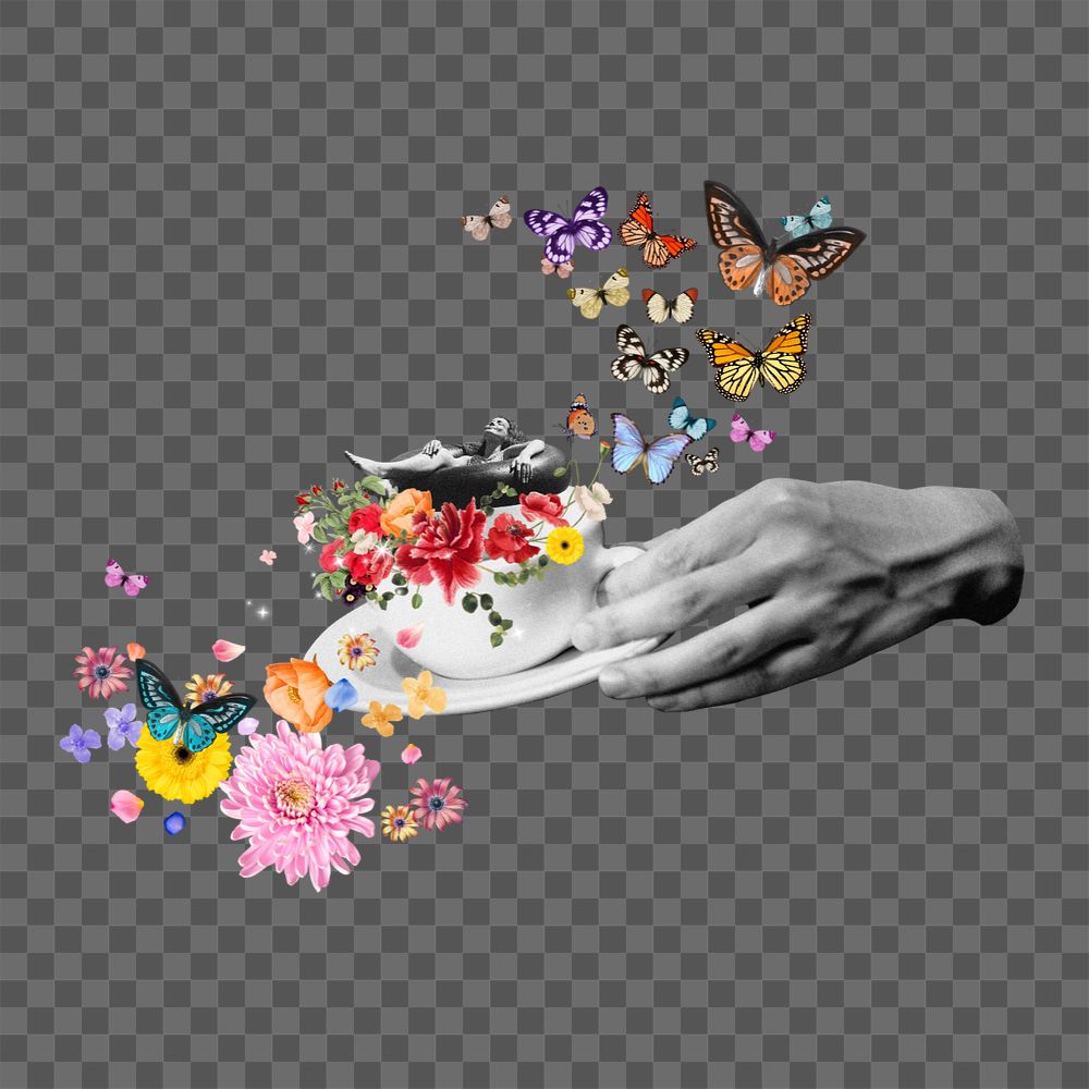 Coffee cup collage png, surreal escapism remix, editable design