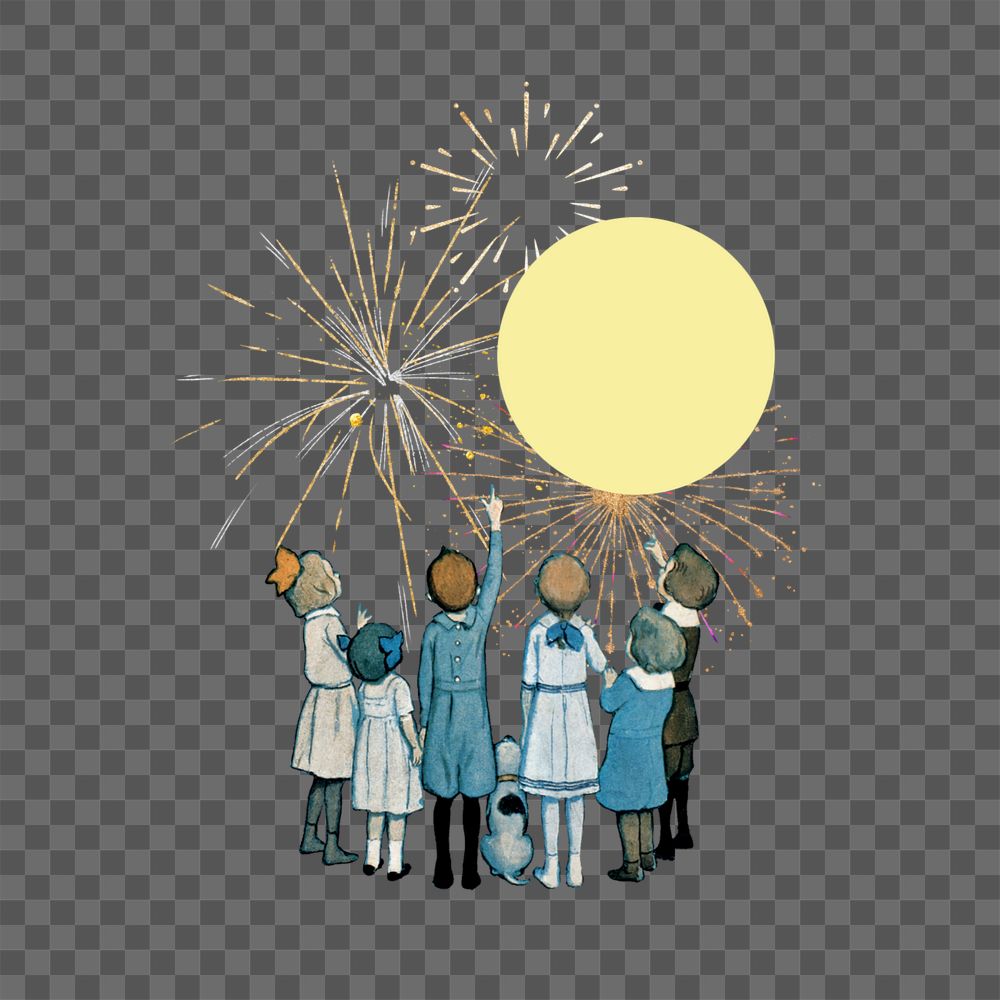 Children watching fireworks png, editable celebration collage. Remixed by rawpixel.