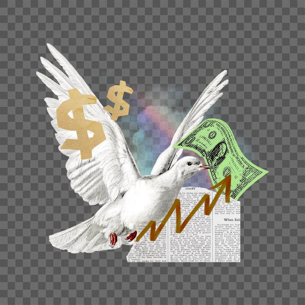 Stock price increase png, bird with money editable collage. Remixed by rawpixel.