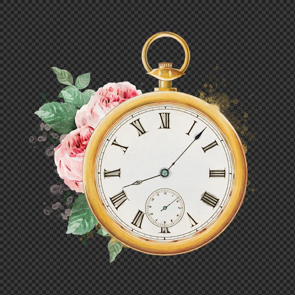 Watercolor pocket watch png element, editable remix design