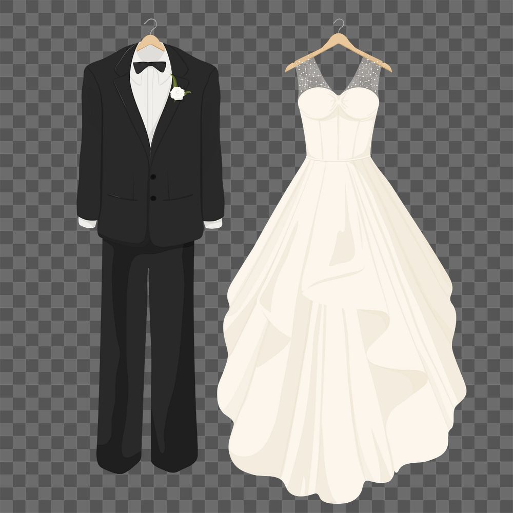 Wedding attire png element, editable bride & groom design