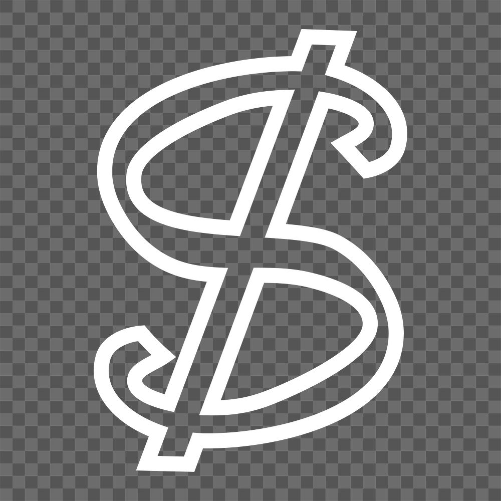 Dollar sign png abstract bold white symbol, transparent background