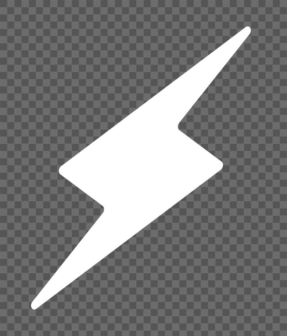 White bolt icon png bold shape, transparent background