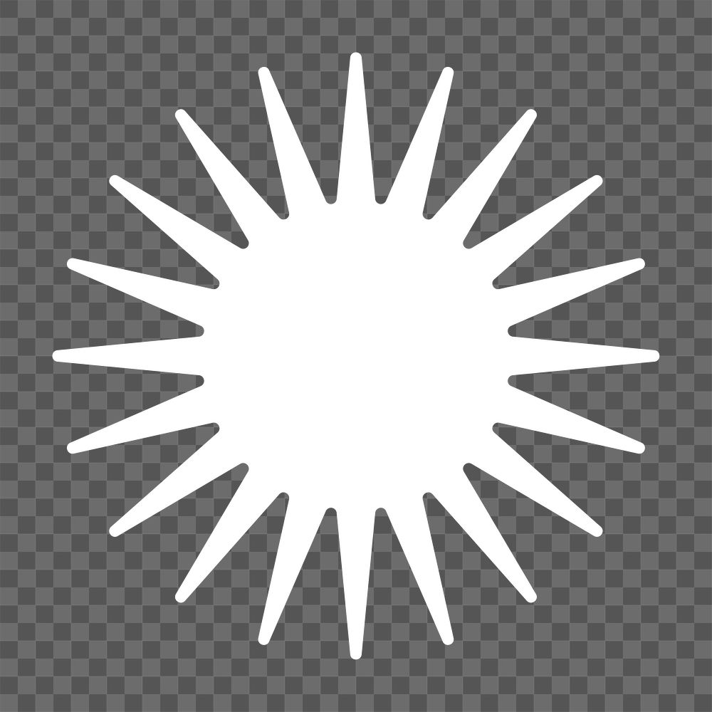 White sun icon png bold shape, transparent background