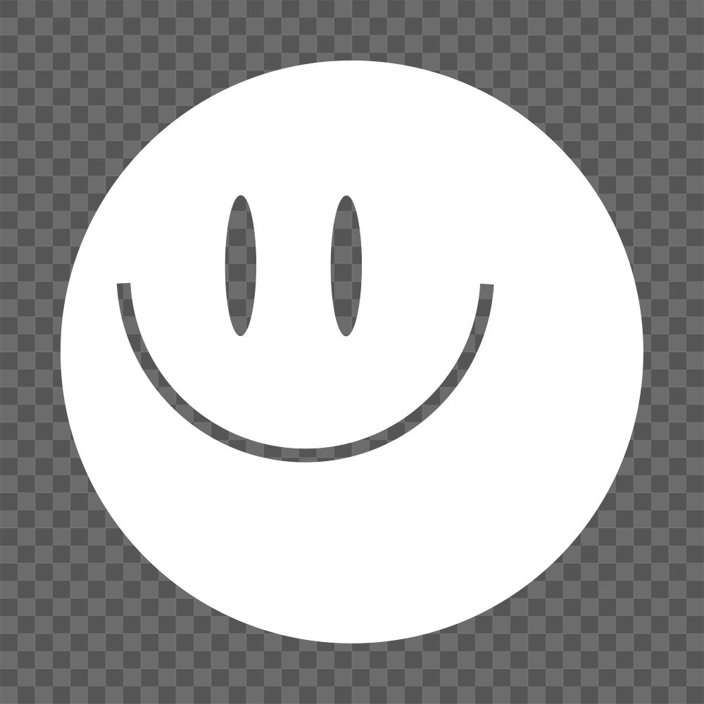 White smiling face icon png bold shape, transparent background
