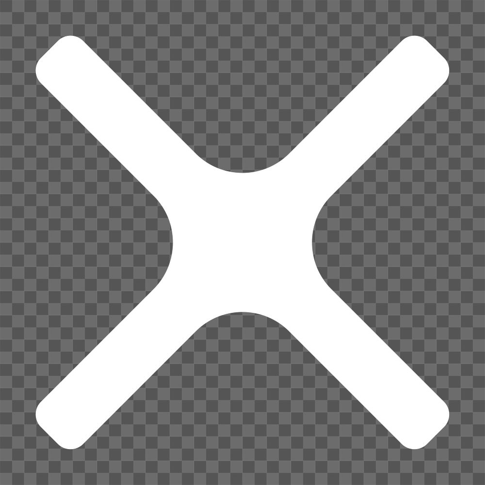 White cross mark icon png bold shape, transparent background
